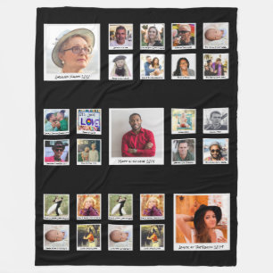 Family Retro Photo Collage Large Fleece Blanket