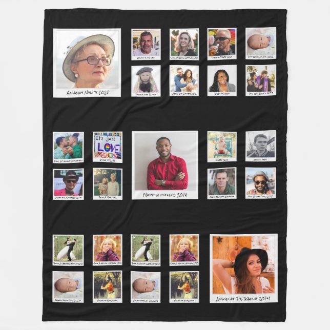 Family Retro Photo Collage Large Fleece Blanket (Front)