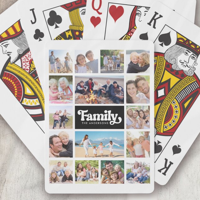 Family Retro Typography Photo Collage 16 Pictures Playing Cards (Creator Uploaded)