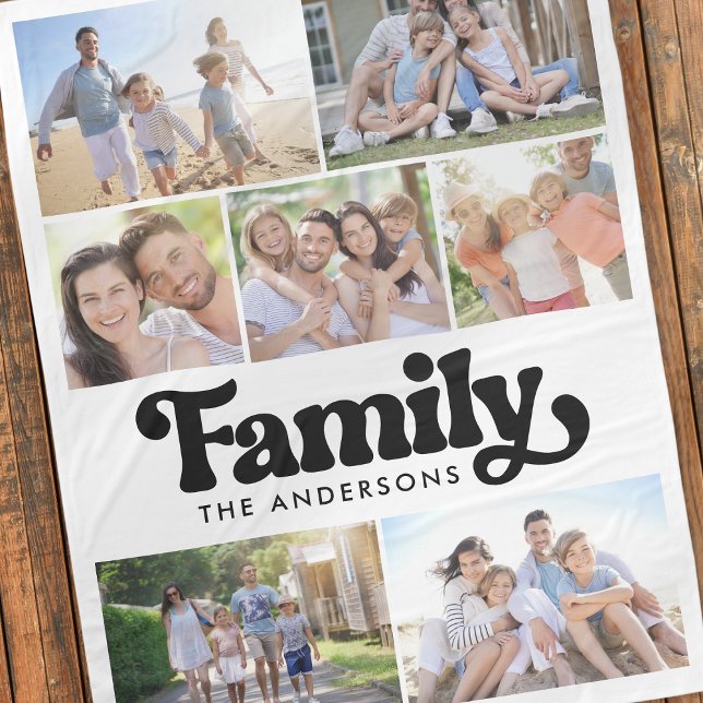 Family Retro Typography Photo Collage Fleece Blanket (Creator Uploaded)