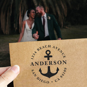 Family Return Address With Anchor, Wedding Self-inking Stamp