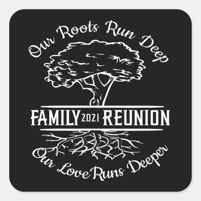 Family Reunion 2021 Family Tree Heart Roots Square Sticker (Front)