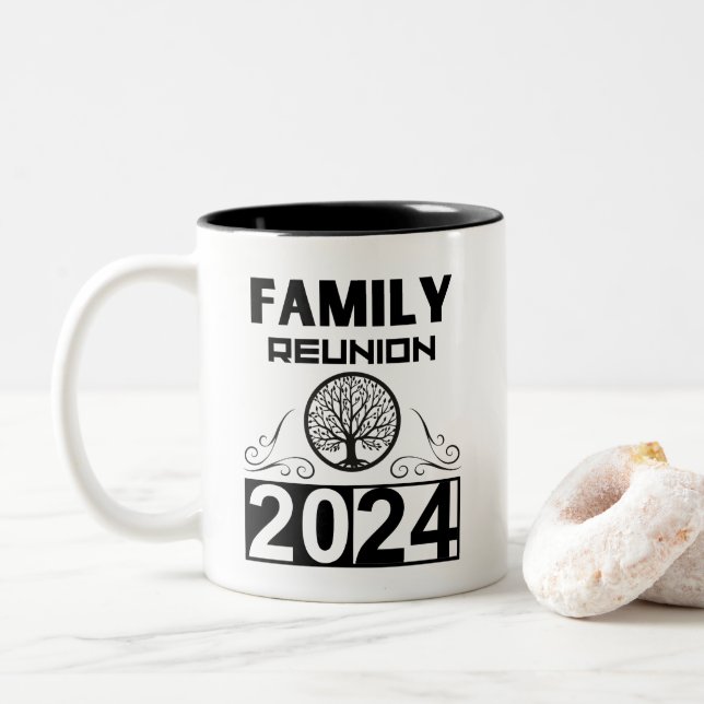 Family Reunion 2024 Gathering Meeting Families Two-Tone Coffee Mug (With Donut)