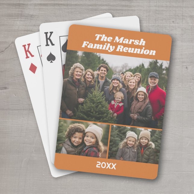 Family Reunion 3 Photo collage - terra cotta Playing Cards (Personalized Playing Cards - add your photos and text)