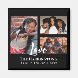 Family Reunion 3 Section Photo Collage Black Frame Magnet