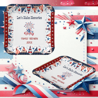 Family Reunion 4th July Stars Firecracker Bunting  Paper Plate