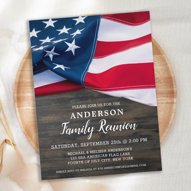 Family Reunion American Flag Patriotic Party  Invitation Postcard (Creator Uploaded)