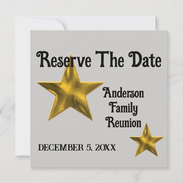 Family Reunion Announcement Gold Star Reserve Date (Front)