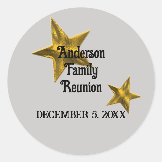 Family Reunion Announcement Gold Star Reserve Date Classic Round Sticker (Front)