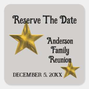Family Reunion Announcement Gold Star Reserve Date Square Sticker