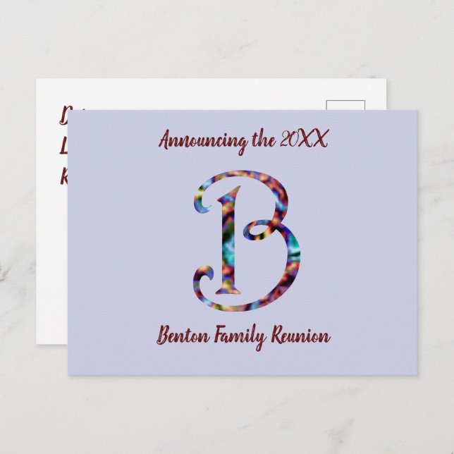 Family Reunion Announcement Letter B Invitation Postcard (Front/Back)