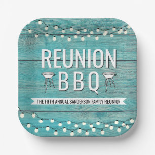 Family Reunion Annual BBQ Barbecue Rustic Paper Plate