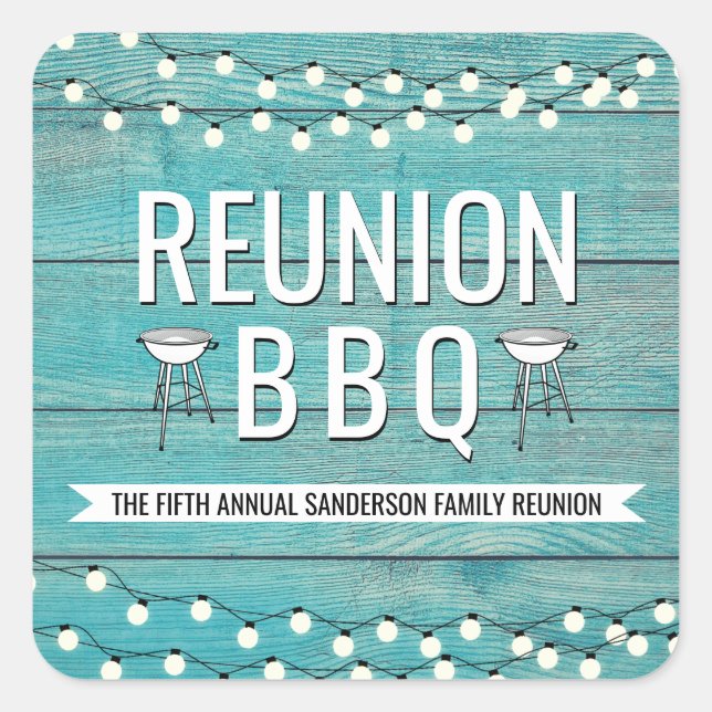 Family Reunion Annual BBQ Barbecue Rustic Square Sticker (Front)