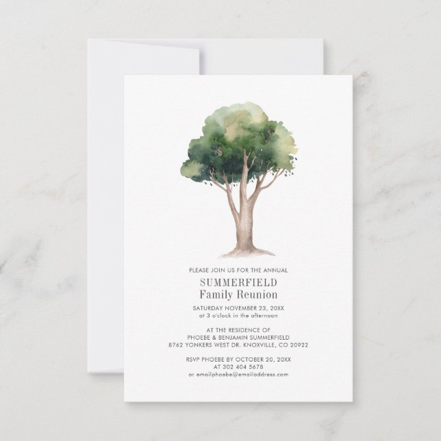 Family Reunion Annual Get Together Watercolor Tree Invitation (Front)