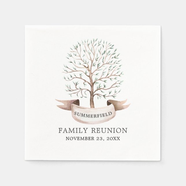 Family Reunion Annual Get Together Watercolor Tree Napkin (Front)