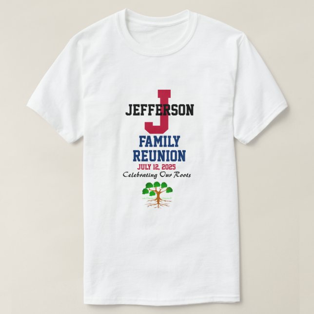 Family Reunion Any Date and Name Red White Blue T-Shirt (Design Front)