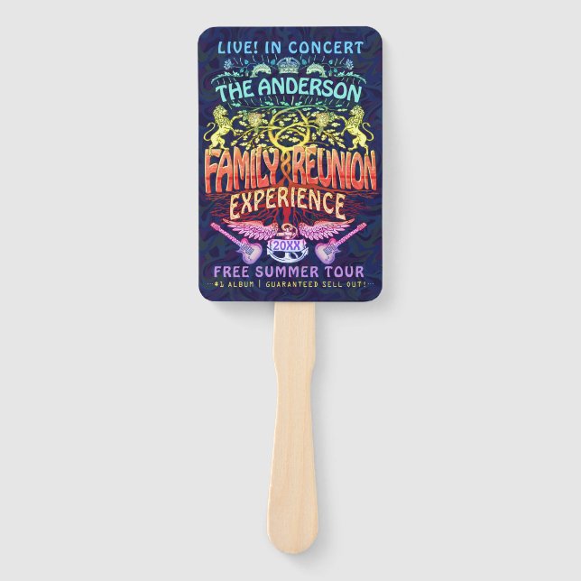 Family Reunion Band Retro 70s Concert Logo Neon Hand Fan (Front)