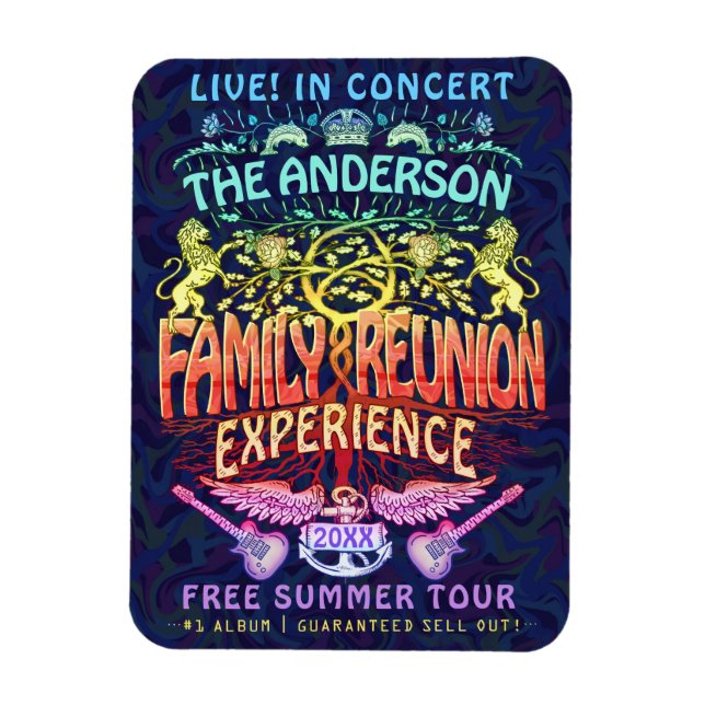 Family Reunion Band Retro 70s Concert Logo Neon Magnet (Vertical)
