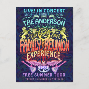 Family Reunion Band Retro 70s Concert Ticket Neon Postcard