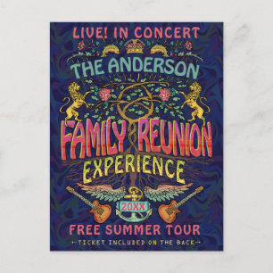 Family Reunion Band Retro 70s Concert Ticket Theme Postcard