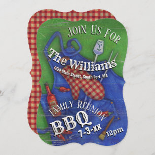 Family Reunion BBQ Red Gingham Invitation
