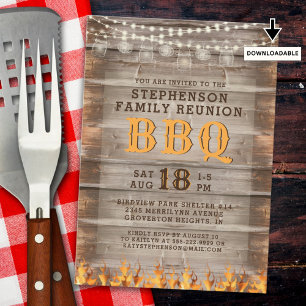 Family Reunion BBQ Rustic Wood Lights Invitation