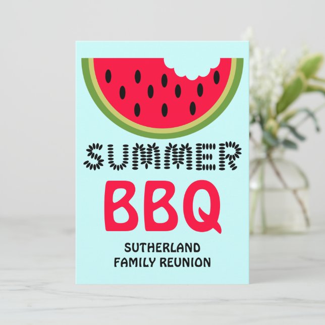 Family Reunion BBQ Watermelon and Seeds Invitation (Standing Front)