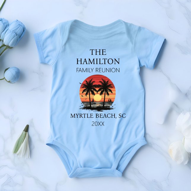 Family Reunion Beach Shirt (Baby one-piece Beach Family Reunion  Custom date and location T-shirt with family names on back )