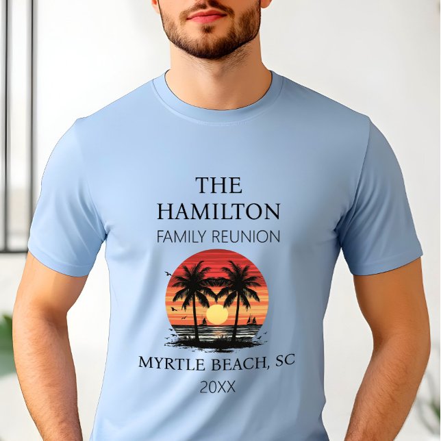 Family Reunion Beach Shirt (Men's Beach Family Reunion  Custom date and location T-shirt with family names on back)
