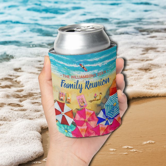 Family Reunion Beach Umbrellas on the Sand Can Cooler (Family Reunion Beach Umbrellas on the Sand Can Coolers)