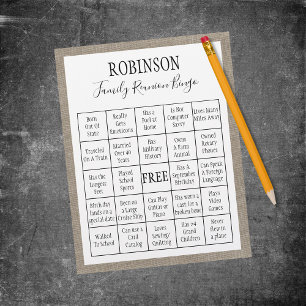 Family Reunion Bingo Game   Burlap