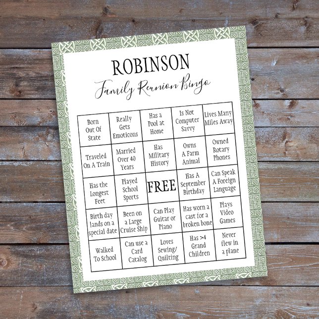 Family Reunion Bingo Game Green Tile (Creator Uploaded)