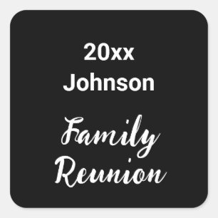 Family Reunion Black and White Year Name Square Sticker