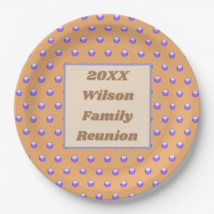Family Reunion Blue and Peach Polka Dot Pattern Paper Plate