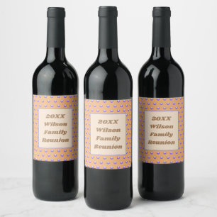 Family Reunion Blue and Peach Polka Dot Pattern Wine Label