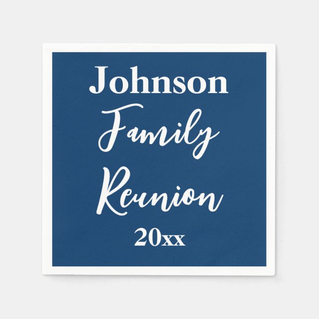 Family Reunion Blue and White Name Year Template Napkin (Front)