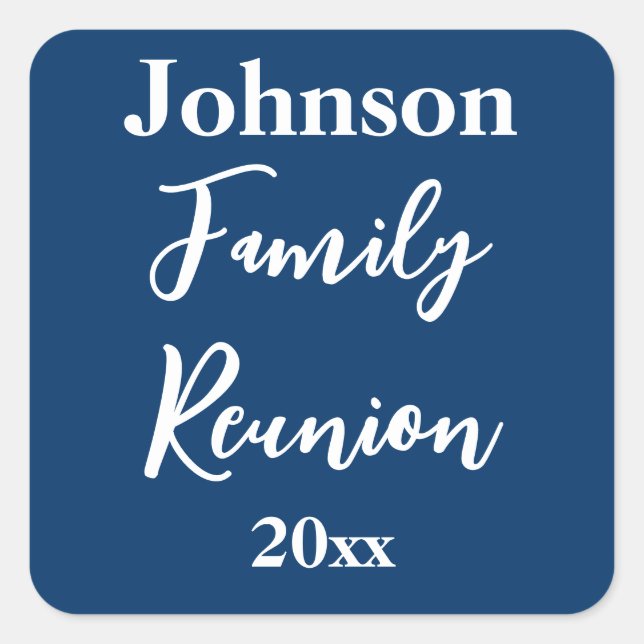 Family Reunion Blue and White Name Year Template Square Sticker (Front)