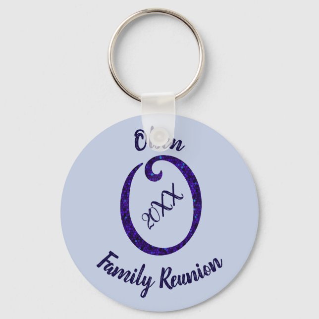 Family Reunion Blue Mosaic Letter O Monogram Key Ring (Front)
