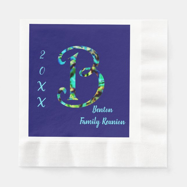 Family Reunion Blue Tie-dye B Monogram Gathering Napkin (Front)