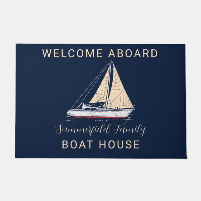 Family Reunion Boat House Nautical Sailing Custom Doormat (Front)