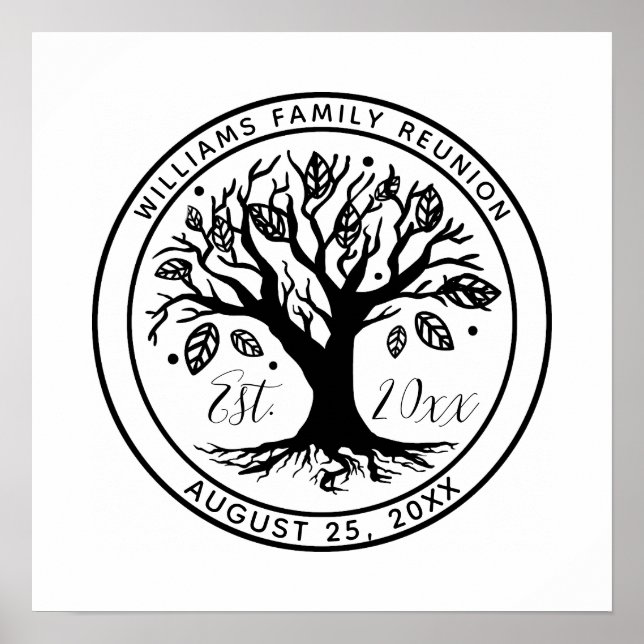 Family Reunion Boho Tree Monogram Name Poster (Front)