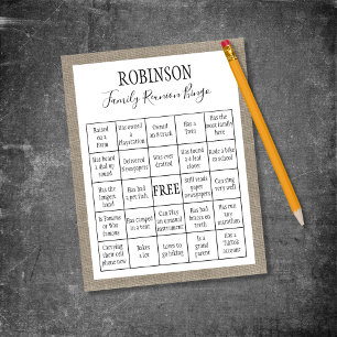 Family Reunion Burlap Customisable Bingo Game Card