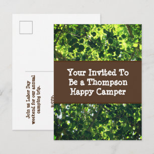 Family Reunion Camping Trip Green Leaf Invitation Postcard