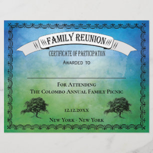 Family Reunion Certificate of Participation Award