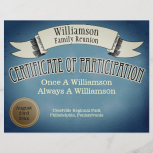 Family Reunion Certificate of Participation  Blue