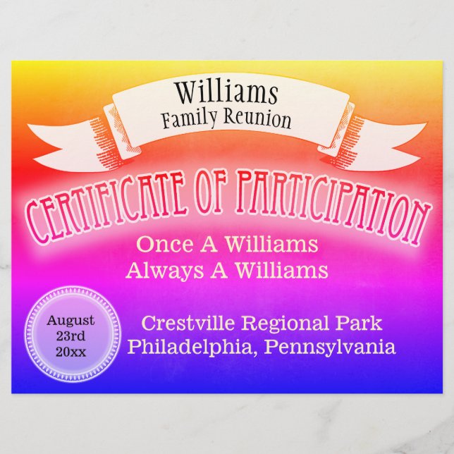 Family Reunion Certificate of Participation  Retro (Front)