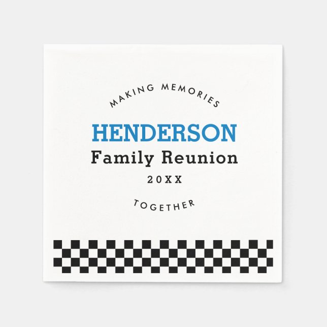 Family Reunion Chequered Black And White Retro Napkin (Front)