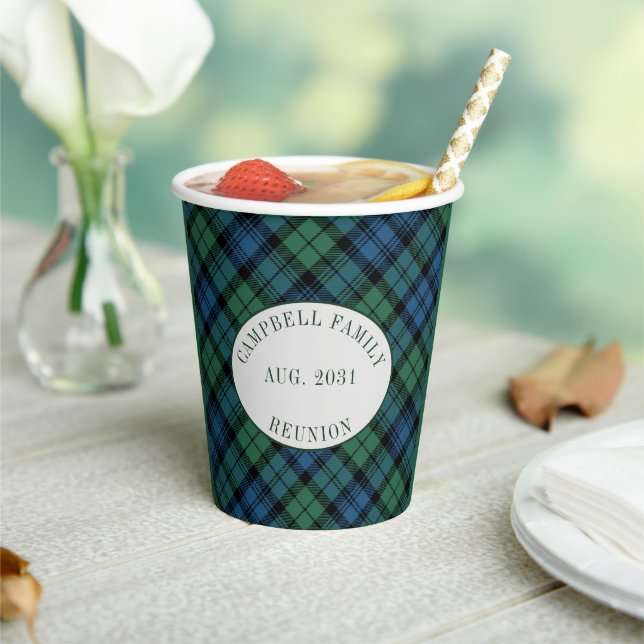 Family Reunion Clan Campbell Tartan Plaid Custom Paper Cups (Insitu)
