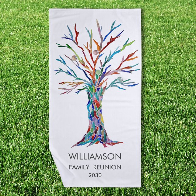 Family Reunion Colourful Family Tree Beach Towel (Creator Uploaded)