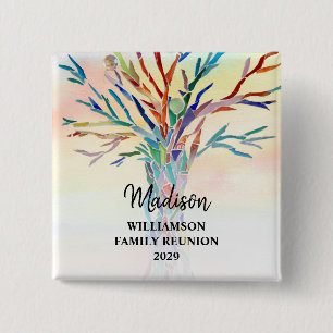 Family Reunion Colourful Family Tree Custom Name   15 Cm Square Badge